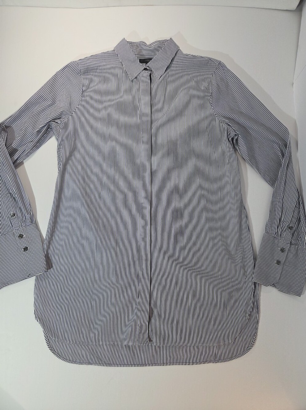 J.Crew Striped Stretch Button Up Shirt with Navy Grosgrain Ribbon Trim Size 12